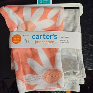 Carter's Floral‎ Print Pants Set for Toddlers - Coral and White 2-Pack